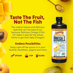 Barlean's Omega 3 Fish Oil Liquid Supplement with Vitamin D for Men and Women, 1080mg of EPA and DHA Fatty Acid, Promotes Brain & Heart Health - Non-GMO, Mango Peach, 32 oz