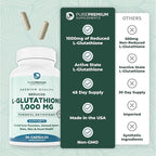 PurePremium Reduced Glutathione 1000mg Per Serving - 500mg Per Capsule – L-Glutathione Supplement & Antioxidant Support for Normal Liver, Brain, Skin & Heart Health – 90 Capsules (Pack of 2)