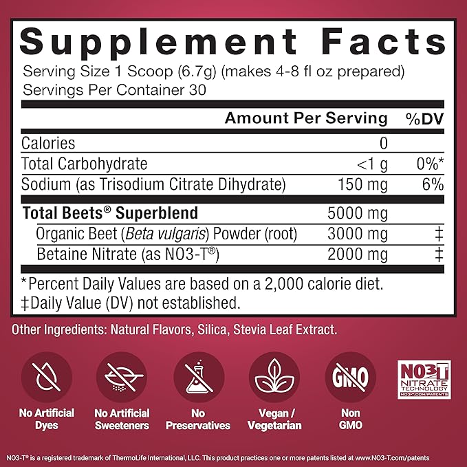 Force Factor Total Beets Delicious Superfood Powder with Nitrates to Support Healthy Blood Pressure, Circulation, Blood Flow, Nitric Oxide, Energy, Stamina & Cardiovascular Heart Health, 30 Servings