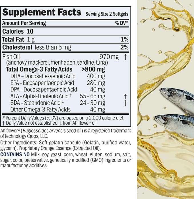 ANDREW LESSMAN Essential Omega-3 Orange - 60 Softgels - Ultra-Pure, High Potency Omega-3 Oils. High DHA, No Stomach Upset, No Contaminants, No Mercury. Small Easy to Swallow Softgels