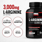 Force Factor L-Arginine,3-Pack,Nitric Oxide Supplement with BioPerine to Help Build Muscle & Support Stronger Blood Flow,Circulation,Nutrient Delivery,& Pumps,L-Arginine 3000mg,3g,450 Capsules