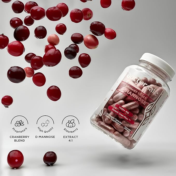 Cranberry Supplement, D-Mannose Capsules Made with Concentrated Whole Fruit Cranberry, Natural Support for Rapid Action to Help Cleanse and Protect the Urinary Tract* (120 Count)