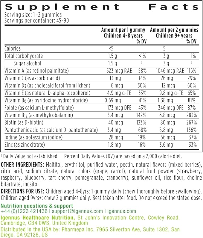 Igennus Methylated Kids Multivitamin Gummy, MTHFR, No Artificial Sweeteners or Flavors, Sugar Free, Age 4+, 90 Natural Berry Flavor Gummies from Fruit Powder, Non-GMO, Halal, Clean Label x6