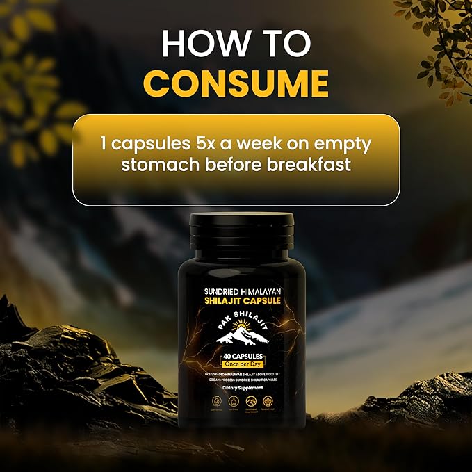 120 Days Naturally Sun-Cured Himalayan Shilajit Capsules | Gold Grade Above 18,000 FT | Organic | 85+ Natural Minerals | Rich in Fulvic & Humic Acid | Men & Women | 40 Capsules
