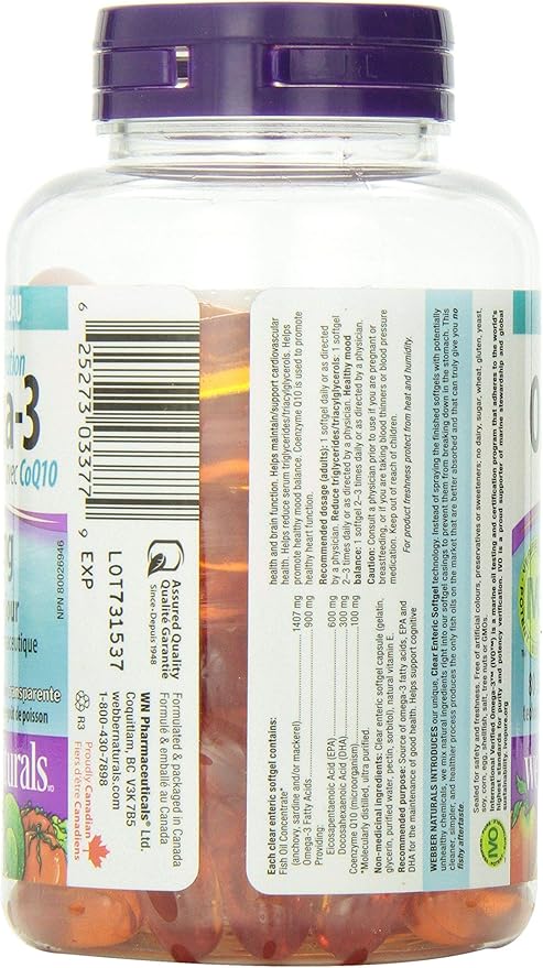 Webber Naturals Triple Strength Omega-3 with CoQ10 enteric coated 900 mg Omega-3 (EPA ? DHA)/ 100 mg CoQ10, 80caps by Webber Naturals
