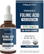 Organic FolinicActive Kids - Folinic Acid + B12, B6 & B2 Cofactors - Gentle Methylation Support for Mood, Energy & Cognition, Age Adjustable Dosing for Kids 1-18, Non GMO, Vegan, Berry Flavor (60mL)