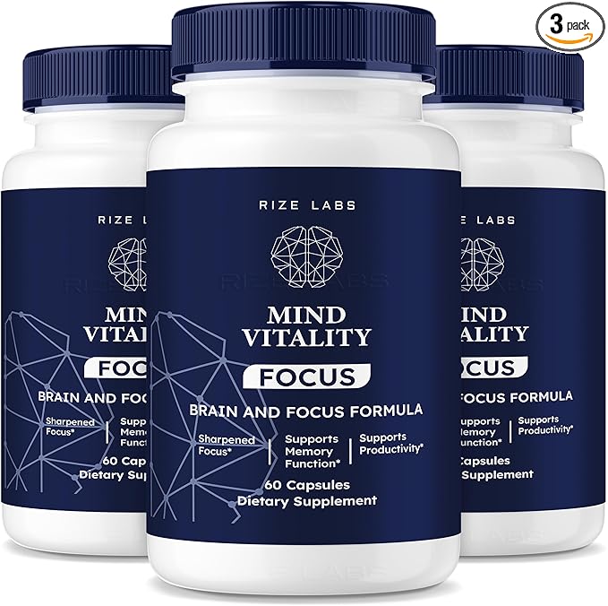 rize labs Mind Vitality Focus Brain Supplement, Mind Vitality to Boost Focus and Concentration & Avoid Mid-Afternoon Fatigue, Mind Vitality Advanced Formula Reviews (180 Capsules) (Pack of 3)