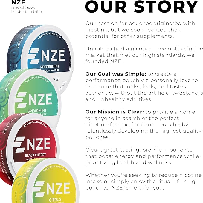 NZE Caffeine Free Nootropic Pouches (Wintergreen) - Nootropic Pouches with Alpha GPC, L-Tyrosine & L-Theanine - No Sugar or Artificial Sweeteners - 15 Pouches Per Can - 5 Pack