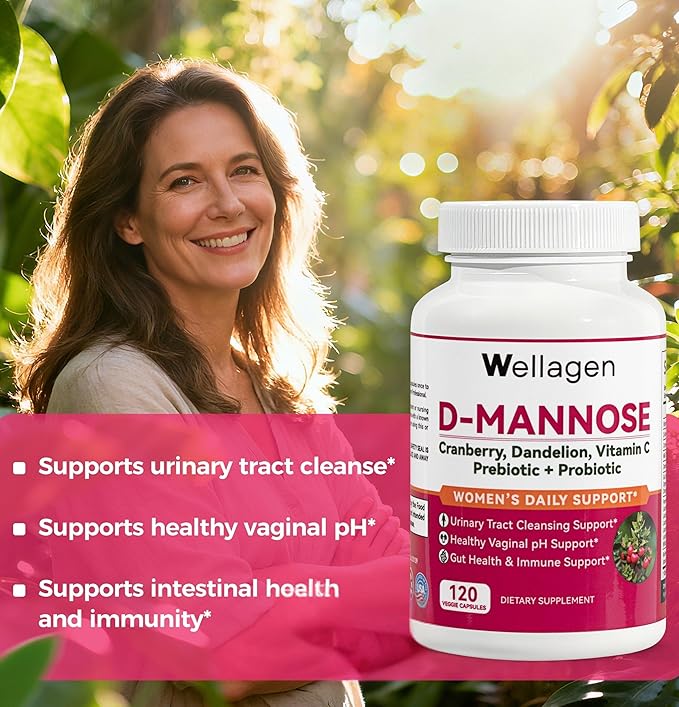 Urinary Tract and Bladder Health Support with Vaginal Probiotic Plus Prebiotics for Women - D-Mannose, Cranberry, Dandelion, Vitamin C -120 Veggie Capsules (60 Days Supply)