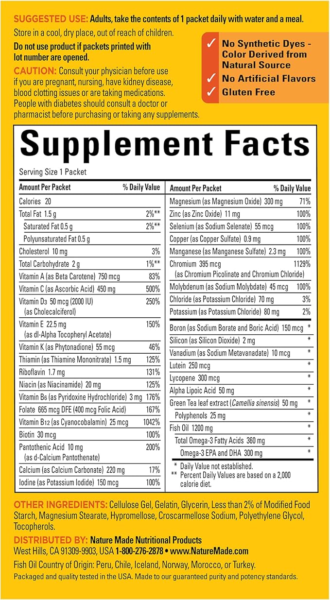 Nature Made Diabetes Health Pack, Daily Dietary Supplements for Nutritional Support, 30 Packets, 30 Day Supply