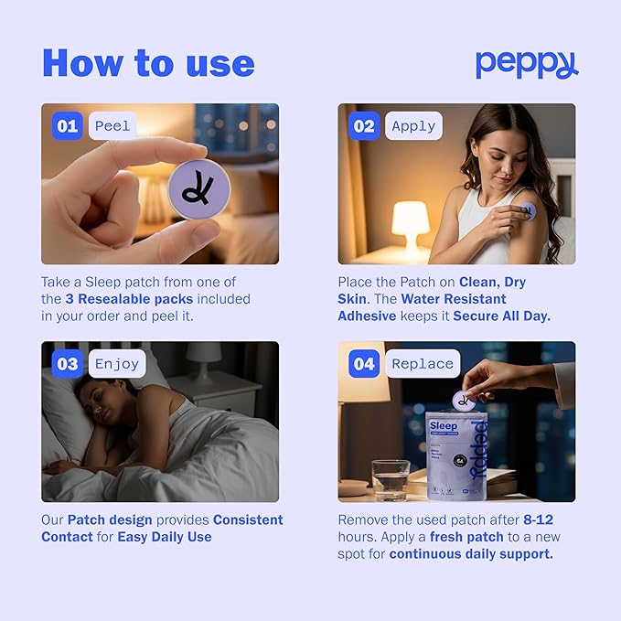 peppy Sleep Patches 3 Pack 90 Count - Nighttime Herbal Patch with Valerian, Hops & Natural Botanicals - Gentle Restful Sleep Aid Transdermal Patch for Adults - Relaxation Support