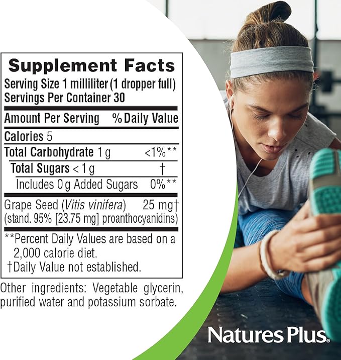 NaturesPlus Herbal Actives Grape Seed 25 mg Liquid Suspension - Vegan Drops, 1 fl oz - Vegetarian, Gluten-Free - 30 Servings