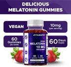 Vitamatic Melatonin 10 mg Vegetarian Gummies – Non-Habit Forming – 60 Gummies per Bottle – 4-Pack (Total 120 Vegan Gummies)