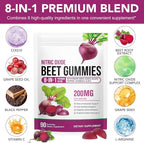Beet Root Gummies 200mg - 8-in-1 Heart & Circulation Support Supplement - High Potency Beet Chews with Beetroot, Grape Seed, CoQ10, Vitamin C & B12 - Mixed Berry Flavor, Vegan, 90 Count