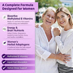 duwhot Women Methylated B-Complex Liquid Drops, Active B Vitamins B1 B2 B6 B9 (5-MTHF) & B12 1000 mcg, Vitamin C, Magnesium, Inositol, Choline & Herbal Blend for Energy, Stress Support, 2 Fl Oz