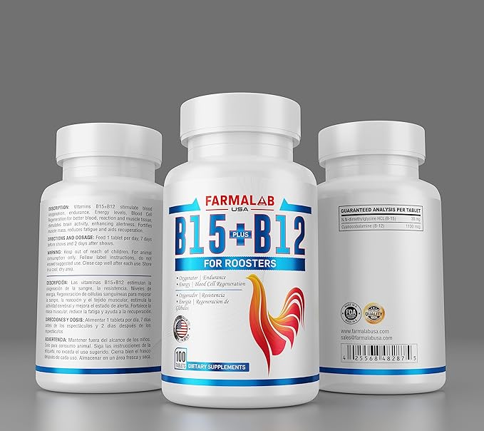 Farmalab B12 B15 for Roosters B15 B12 para Gallos 100 Tablets