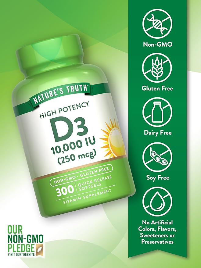 Nature's Truth Vitamin D3 10000 IU Softgels | 300 Count | Extra Strength | Non-GMO & Gluten Free Supplement