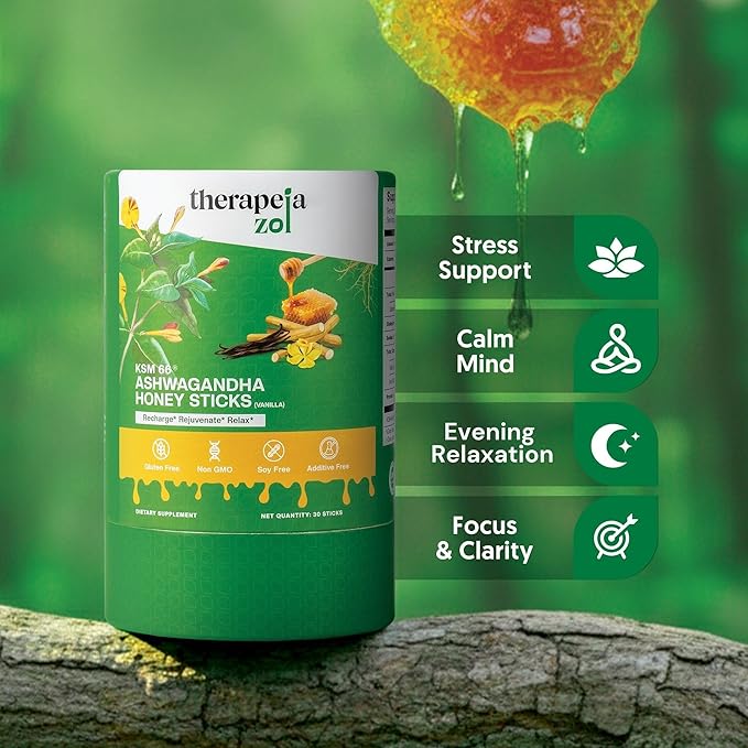 KSM-66 Ashwagandha Honey Sticks, Vanilla, Adaptogen Supplement for Stress Support for Women and Men, 30 Sticks, 30-Day Supply
