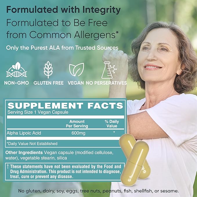 Alpha-Lipoic Acid 600 mg – High-Potency Antioxidant Support – Supports Cellular Health & Energy Metabolism – Vegan, Non-GMO, Gluten-Free – 60 Capsules