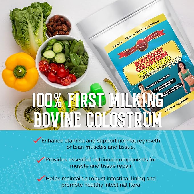 BodyBoost Colostrum Instantized, 99.5% Bovine Colostrum Powder, Immune Booster Supplement with Immunoglobulin & Lactoferrin, Grass Fed Colostrum, Food for Gut Health, Diverse Intake, 2 x 16 oz