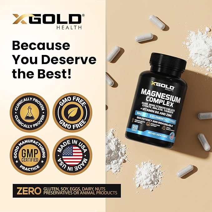 Magnesium Complex 5-in-1 with Zinc & B6 – High Absorption (Glycinate, Citrate, Malate, Taurate, Oxide) – Muscle Recovery, Energy, Sleep Support & Immune Health – Made in USA