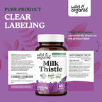 Wild & Organic Milk Thistle Capsules 1000mg - Liver Support Supplement - Silymarin Milk Thistle Powder for Liver Cleanse - 60 Vegan Capsules - 1-Month Supply - No Fillers, Non-GMO