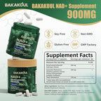 BAKAKOUL NAD Supplement - Liposomal Nicotinamide Riboside, Resveratrol, Quercetin, NAD Nicotinamide Riboside Resveratrol 900mg, NAD+ Supplement for Men and Women, 80 Capsules 1 Pack