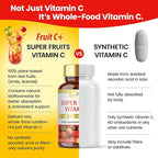 Organic Veda Fruit C+ Vitamin C Complex - 1250mg Organic Whole Food Vitamin C Supplement with Citrus Bioflavonoids, Acerola & Amla - Daily Antioxidants, Immunity, Collagen Boost - 120 Vegan Capsules
