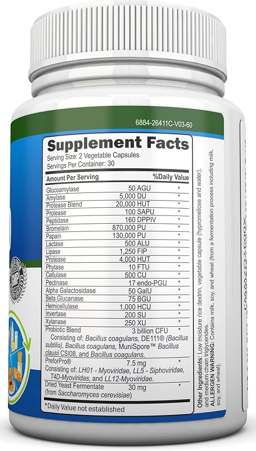 4-in-1 Probiotics, Prebiotics & Postbiotics with 18 Digestive Enzymes for Women & Men - Complete Gut & Digestive Support Supplement - Bloating Relief and Enzymes for Digestion - Non GMO - Vegan