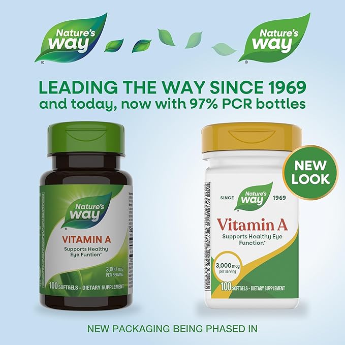 Nature's Way Vitamin A,High Potency,Supports Healthy Eye Function*,3,000 mcg per Serving,100 Softgels (Packaging May Vary),(Pack of 2)