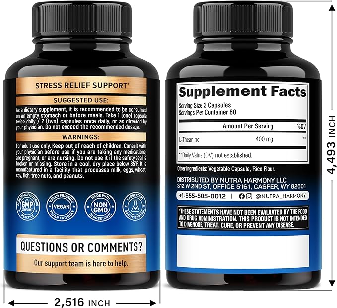 L Theanine 400 mg | L-Theanine Stress Relief | Extra Strength Supplement | Made in USA | Relaxation, Sleep & Calm Support | For Men & Women | Plant Based, Non-GMO & Gluten-Free | 120 Vegan Capsules