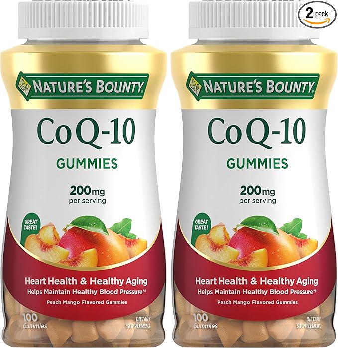 Nature's Bounty CoQ10 Gummies, Supports Heart Health, CoQ10 200mg, Peach Mango Flavor, 100 Coun (Pack of 2)