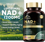 Liposomal NAD+ Supplement 1200mg with Trans Resveratrol - Boost NAD+ Levels, Energy & Anti-Aging Support - Vegan, 100 Capsules