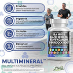 Clean Nutraceuticals Sea Moss Black Seed Oil Ashwagandha Turmeric Bladderwrack Burdock & Vitamin C Vitamin D3 with Elderberry Manuka Dandelion Yellow Dock Iodine Chlorophyll ACV - 2Pack
