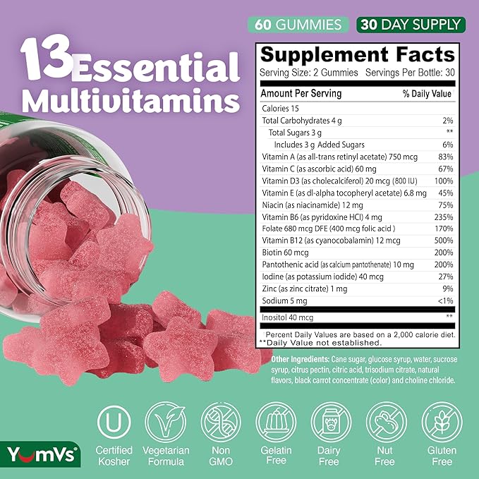 Multivitamin Gummies for Adults, Daily Gummy Vitamin for Women & Men, Immune Support Multivitamin Supplement, Ault Multi VIT Vitamin with Vitamins A, C, D, E, B-6, B-12, Zinc - 60 Gummies