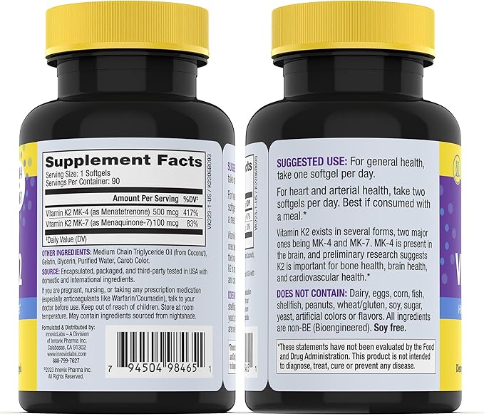 InnovixLabs Vitamin K2 & Triple Omega Bundle Full Spectrum Vitamin K2 (90 Softgels) Triple Strength Omega-3 Fish Oil (200 Softgels). Supports Healthy Bones, Arteries and Joints. *