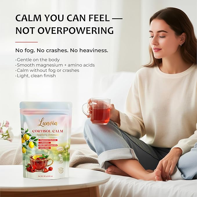Cortisol Calm – Calm Magnesium Drink Mix for Relaxation & Daily Wind-Down, Magnesium Bisglycinate Powder with L-Theanine & Ashwagandha KSM-66, Raspberry Lemon, 30 Servings
