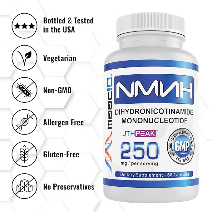 MAAC10 NMNH (NMN Supplement Alternative) 250mg Serving | Uthpeak™ NMNH (Dihydronicotinamide Mononucleotide) for Better Stability | 30-Day Supply. (Pack of 3)