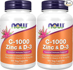 Now Supplements, C-1000 Zinc & D-3, Seasonal Immune Support*, 100 Veg Capsules, (Pack of 2)