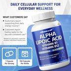 Alpha Lipoic Acid High Potency with Vitamin B1, Vitamin B12, Benfotiamine, Ubiquinol, Black Pepper - Support Cellular Health - 150 Count