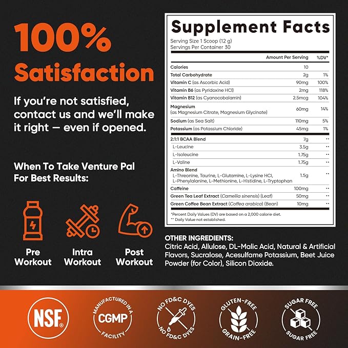 Sugar Free 7g BCAA + EAA Powder | Supports Muscle Recovery, Growth, Strength & Endurance – 9 Essential Amino Acids with L-Glutamine, Caffeine, Vitamin & Electrolyte for Energy & Hydration, Gluten Free