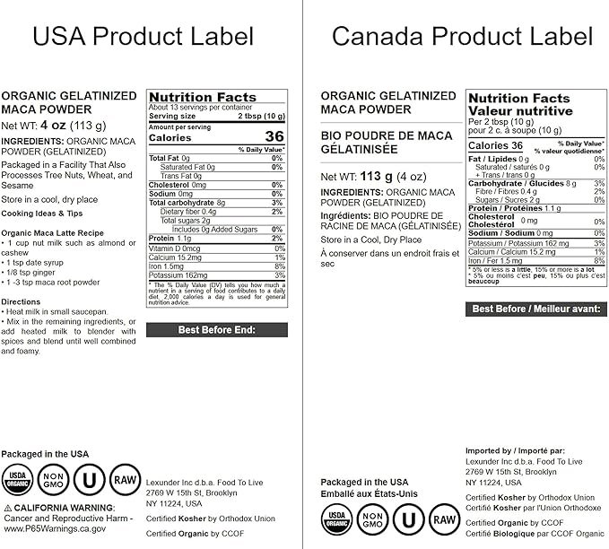 Food to Live Organic Maca Powder, 4 Ounces Gelatinized, Non-GMO, Kosher, Vegan, Bulk
