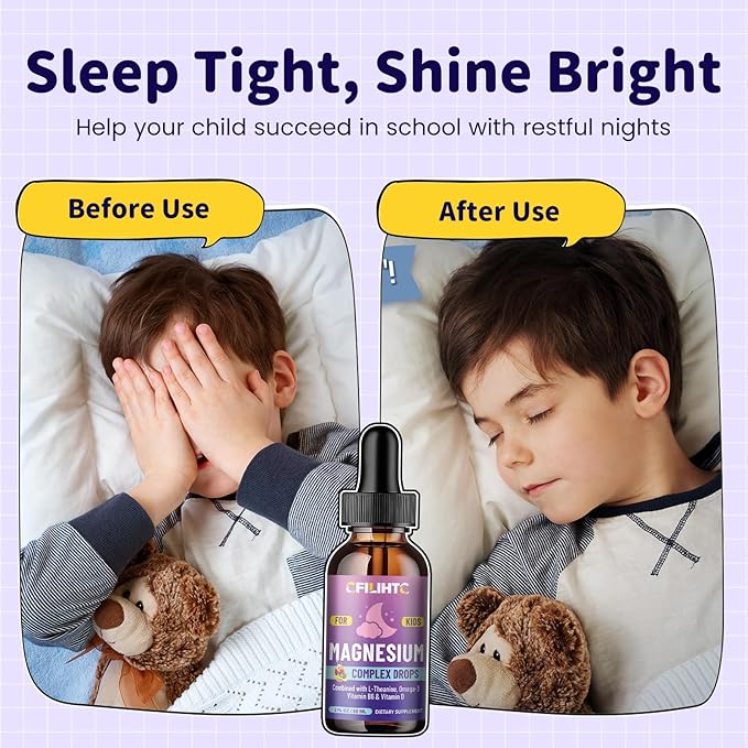 Kids Magnesium Liquid Drops-Magnesium Glycinate Liquid for Kids Supplement-w/L-theanine, Omega-3, Vitamin B6, D3 - for Sleep, Relaxation, Brain, Bones - Mixed Berry Flavor, 4 Fl Oz
