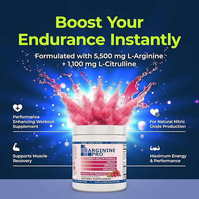 L-ARGININE PRO | 5,500mg L-Arginine Plus L-Citrulline 1,100mg Orange Powder Drink Mix Supplement for Increased Nitric Oxide Production