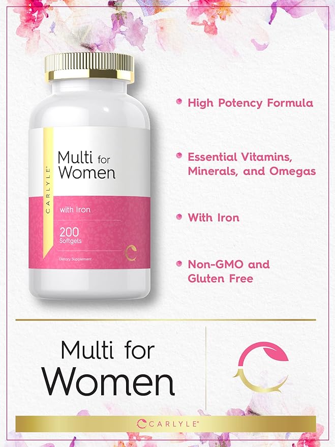 Carlyle Multivitamin for Women | 200 Softgels | Support Supplement with Iron | Essential Vitamins, Minerals and Omegas | Non-GMO & Gluten Free Formula