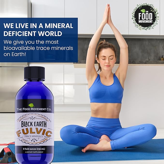 THE FOOD MOVEMENT CO. Black Earth Fulvic Acid - Humic Fulvic Minerals with Electrolytes for Digestive Health and Exercise Recovery, 8 oz Trace Minerals Supplement
