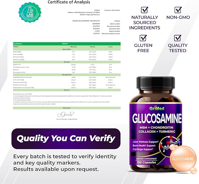 GriMed Glucosamine 12,000mg - X12 Power with MSM, Chondroitin, Collagen, Turmeric for Joint Wellness, Strong Bones, Cartilage Support