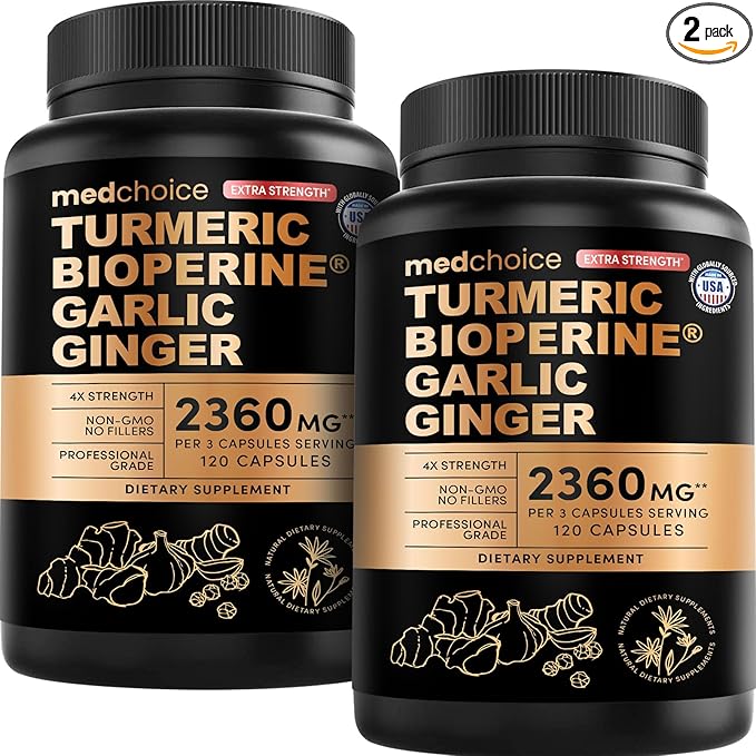 Extra Strength Turmeric Capsules - High-Absorption 2360 mg Curcumin Supplements, Non-GMO Blend for Digestive Comfort & Daily Support - Organic Turmeric Supplement with Black Pepper (240ct, Pack of 2)