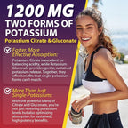 Potassium Citrate and Potassium Gluconate Supplement, 1200mg Two Forms of Potassium Gummies, w/Magnesium, Omega-3, Calcium, Vitamin D3 K2 B12 E B6, Folate for Mṵṣḉḷḙ, Nerves, Health Bones, 60Cts