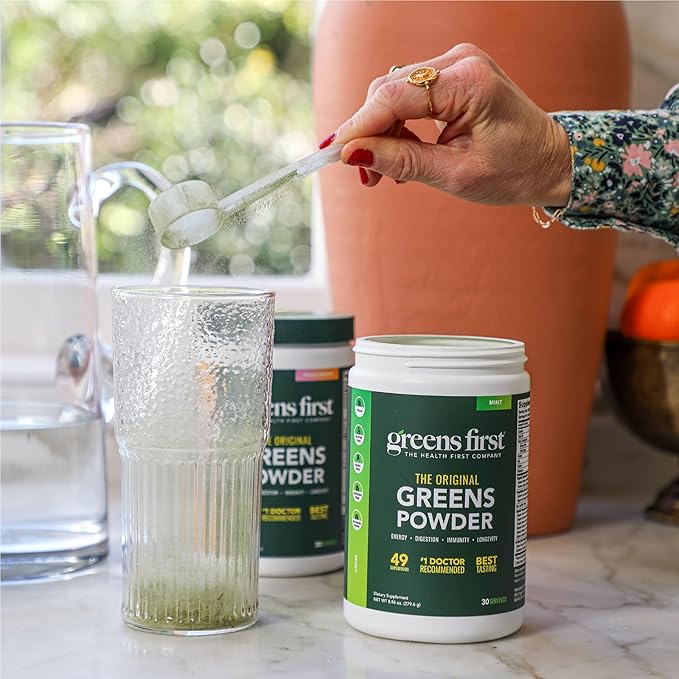 Greens First Original Greens Powder - 49 Superfoods - Organic Fruits & Veggies - Prebiotics, Probiotics & Digestive Enzymes - Antioxidant Smoothie - Dairy Free, Vegan, Non-GMO (Chocolate, 30 Servings)